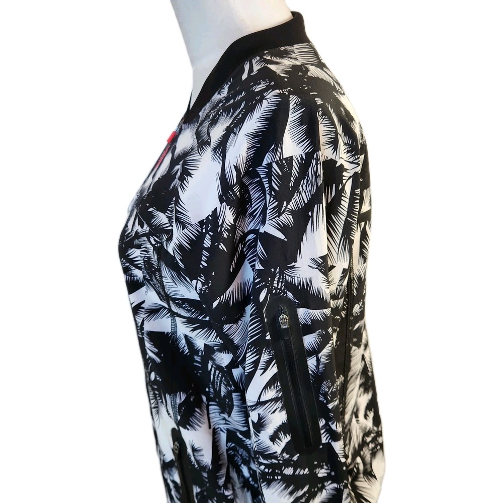 Fabletics Diana Bomber Jacket Womens Small Black & White Malibu Leaf Print Top - Picture 8 of 16
